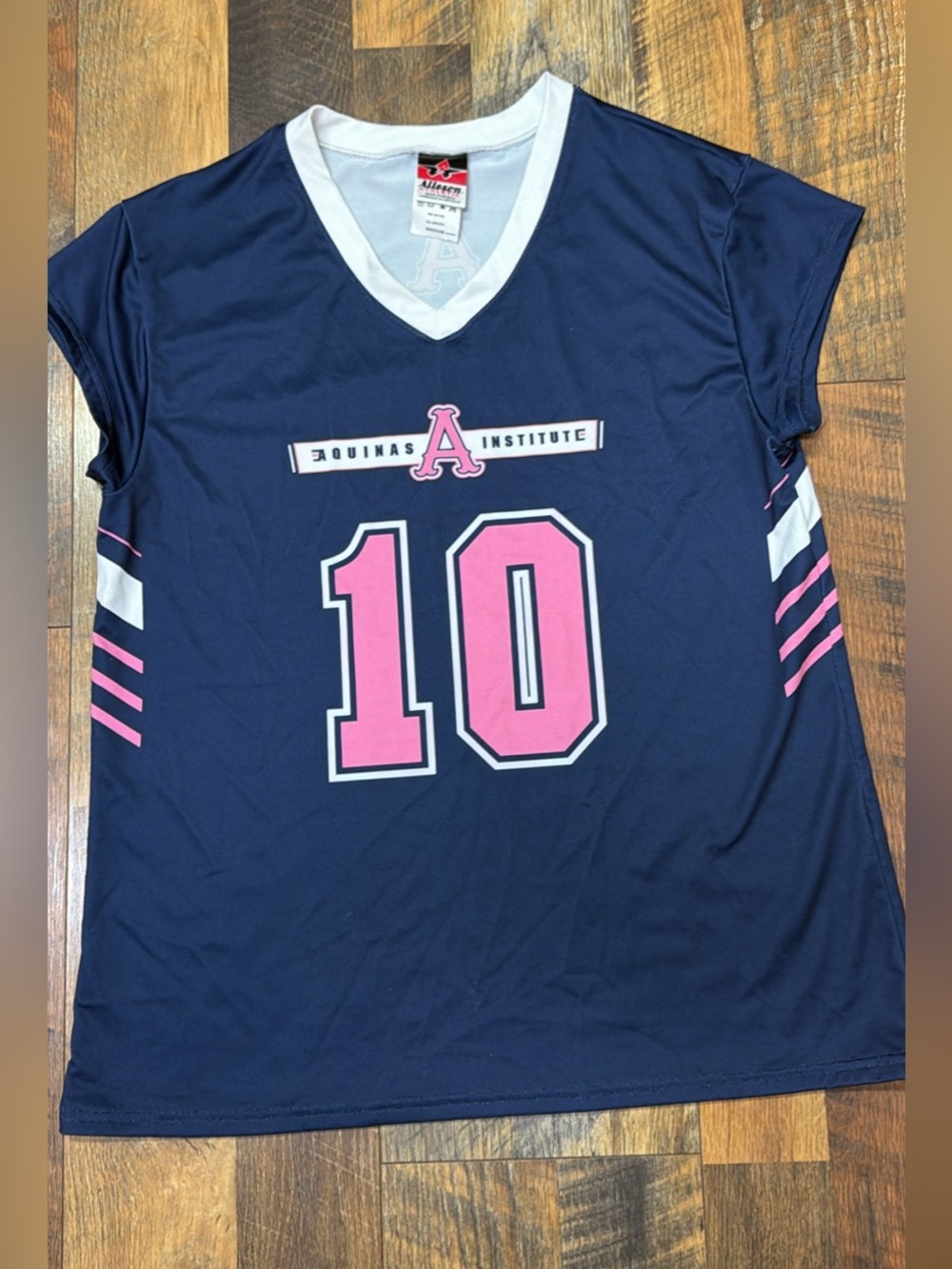 Aquinas Institute Navy V-Neck Jersey with Pink Accents - #10